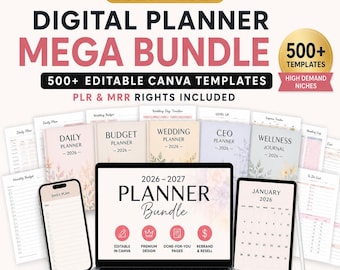 500+ Digital Planner Mega Bundle | 2026-2027 | Editable Canva Templates | Rebrand & Resell
