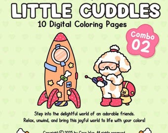 Páginas para colorear digitales "Pequeños abrazos" (2 unidades): Amigos adorables/ Imprimibles para niños y adultos/ Colorear de forma acogedora