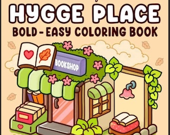 Libro para colorear fácil y atrevido Hygge Place: Escenas acogedoras de librería / Confort escandinavo sencillo