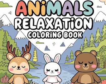 Páginas para colorear de animales relajantes (PDF) / Pandas, osos y elefantes (Descarga digital)