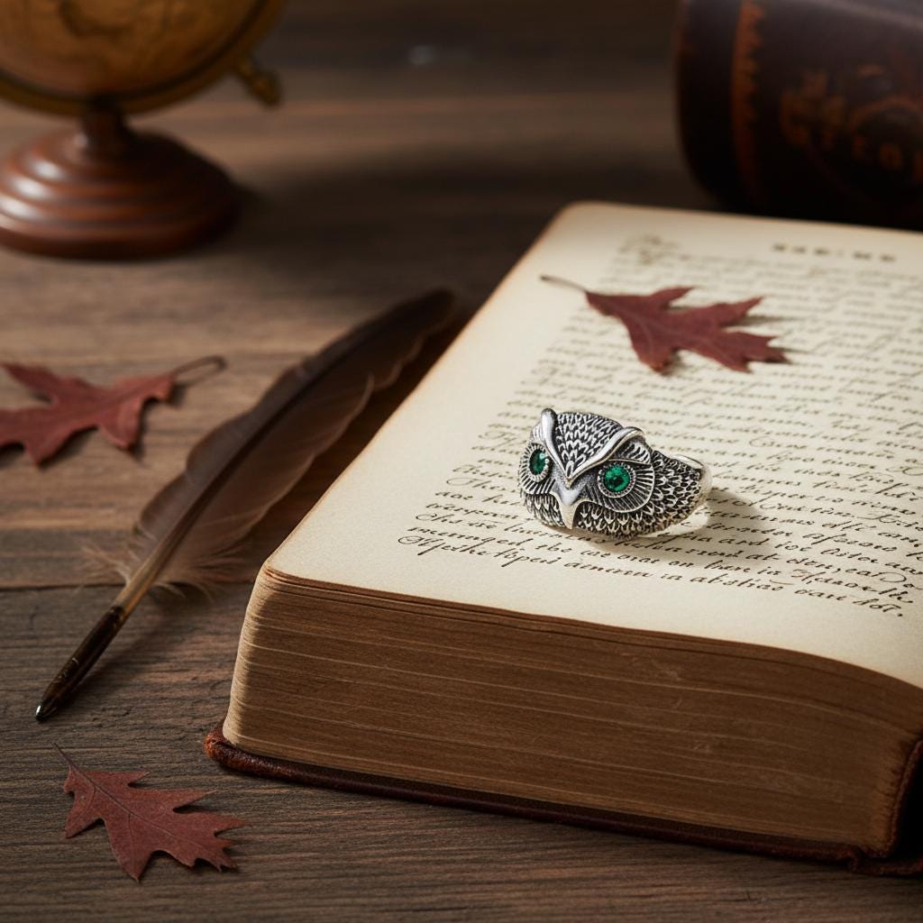 Vintage Antique Finish Owl Ring, Bronze Statement Bird Band, Boho Animal Lover Jewelry