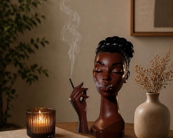 Porta incienso artesanal, escultura de mujer afro, decoración moderna bohemia para el hogar, regalo para meditación.