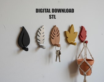 Juego de ganchos de pared con hojas, organizador botánico minimalista (descarga digital)