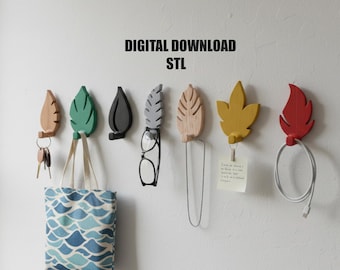 Juego de ganchos de pared con hojas, organizador botánico para entrada, paquete de impresión 3D (descarga STL)