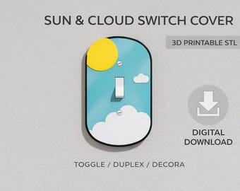 Cubierta para interruptor de luz con diseño de nube solar (STL) / Decoración minimalista para habitación infantil (descarga digital)