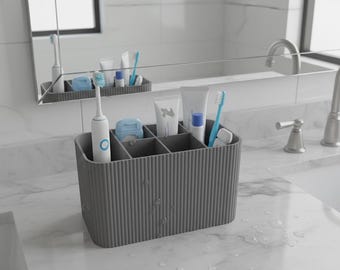 Organizador de cepillos de dientes acanalado imprimible en 3D / Almacenamiento moderno para baño (archivo STL)