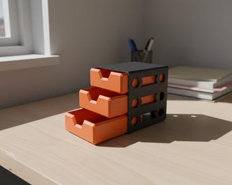 Organizador de escritorio modular con cajones / STL imprimible en 3D / Caja de almacenamiento apilable / Diseño industrial minimalista