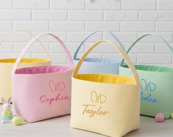 Seersucker Easter Basket Personalized with Name, Kids Custom Easter Basket, Spring Gift,Custom Name Basket for Kids