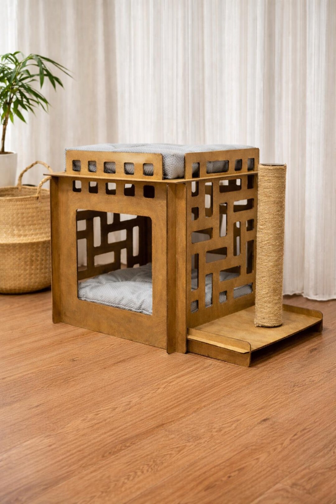 Modern Wooden Cat House, Tool-free Assembly Cat Condo, Modular Birch ...