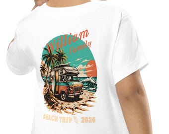 Personalized Family Beach Trip Shirt, Custom Name Tee, Retro Van Vacation T‑Shirt, Custom Family Matching Beach Shirt