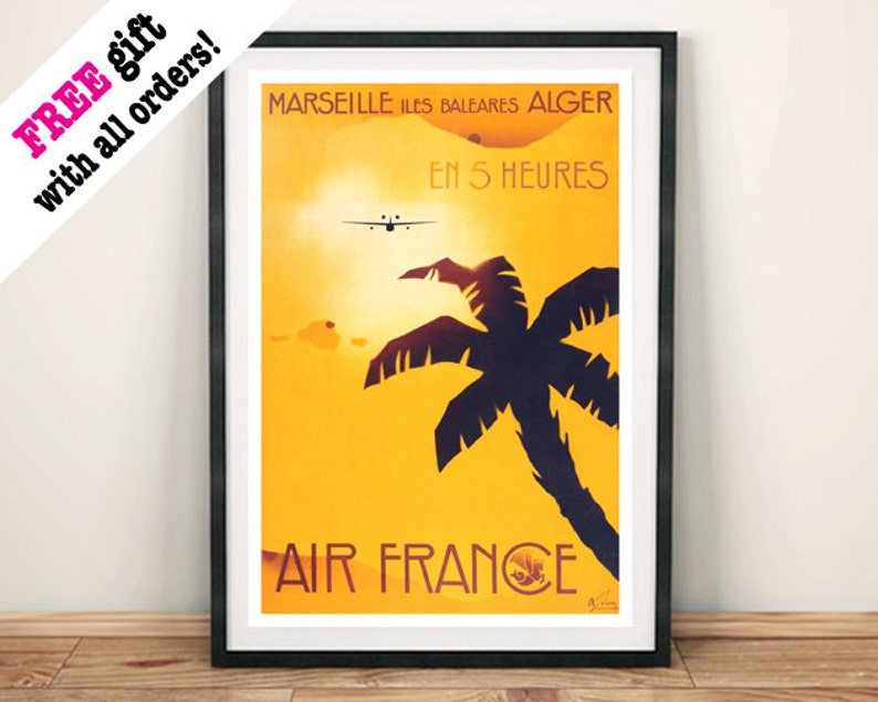 yellow palm tree French Air Marseille art print poster