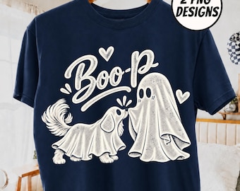 Image PNG de chien fantôme Boo-P, ensemble de motifs mignons pour Halloween, image PNG de chiot fantôme pour t-shirt, sublimation pour amoureux des chiens effrayants, Halloween vieilli
