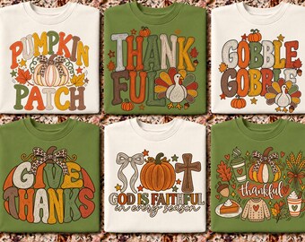 Thanksgiving PNG Bundle, Fall Turkey PNG, Give Thanks PNG, Thankful Thanksgiving Design, Cozy Season Sublimation, 6 Design
