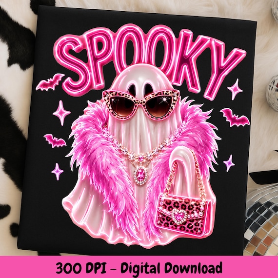 Glam Ghost PNG, Neon Pink Spooky Ghost PNG, Halloween Glam Ghost Shirt Design, Boujee Ghost Sublimation, Digital Download