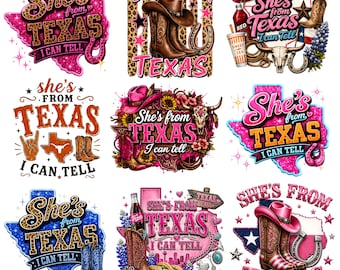 She's From Texas I Can Tell PNG Bundle, Western Cowgirl Sublimation, Digital Download