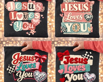 Jesus Loves You PNG Valentines Faux Yarn Embroidered Christian Sweatshirt Design PNG Bible Verse Digital Download