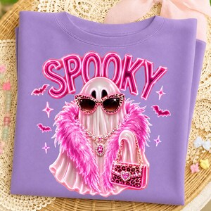 High-resolution Glam Ghost PNG digital download with transparent background for Halloween apparel, boutique gifts, and spooky season crafts.