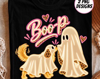 Boo P Chien Fantôme PNG, Chien Fantôme d'Halloween PNG, Motif Chiot Fantôme Léopard Néon, Sublimation Drôle pour les Amoureux des Chiens Effrayants