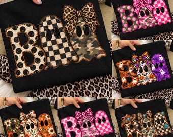 PNG Camo Boo, Pack PNG Fantôme Camo Boo, Motif à carreaux tendance pour t-shirt d'Halloween, Sublimation Fantôme Floral Western