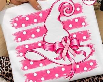 Sensibilisation au cancer du sein (PNG), chapeau de sorcière ruban rose, motif Coquette pour le cancer du sein, t-shirt d'Halloween, sublimation rose
