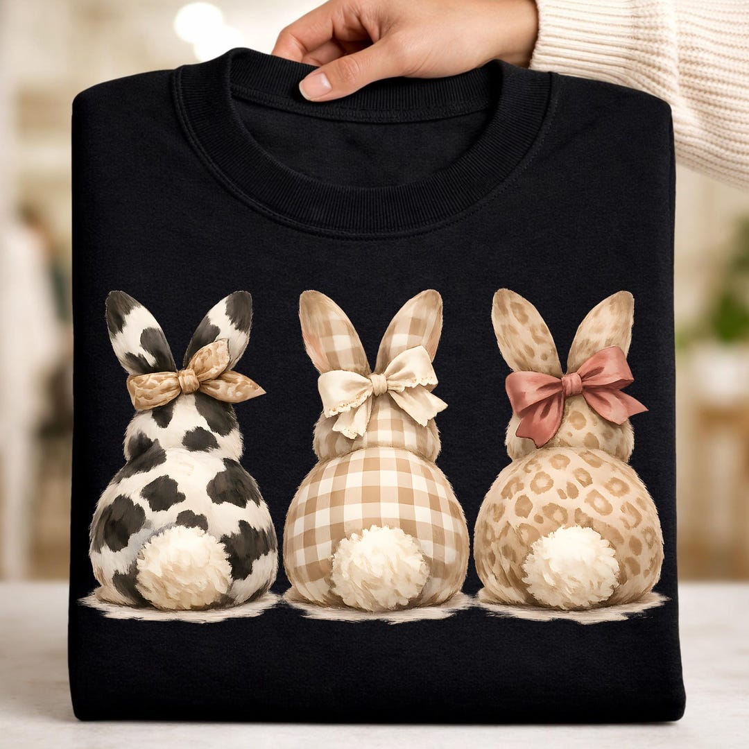 Patchwork Bunny PNG, Cow Print Bunny Trio Sublimation Design, Easter ...