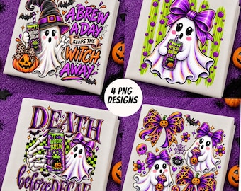 Pack d'images PNG « Une boisson par jour éloigne la sorcière », fantôme de la potion de sorcière (PNG), motif pour t-shirt café d'Halloween, sublimation automnale effrayante