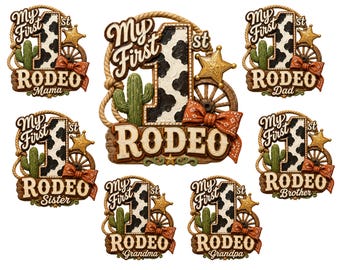 My First Rodeo PNG Bundle, Boy Girl 1st Birthday Shirt Designs, Western Unisex Rodeo Birthday PNG, Cowboy, Cowgirl Sublimation Download