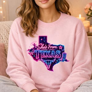 Western shirt PNG digital download with Texas state shape and neon cowgirl style