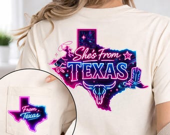 She's From Texas PNG, Neon Cowgirl Sublimation Design, Western Digital Download