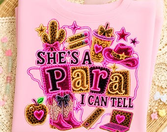She's a Para I Can Tell PNG, Neon Leopard Paraprofessional Shirt Design, Texas Western Cowgirl Sublimation Download