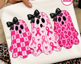 Fantôme du cancer du sein (PNG), Fantôme rose Coquette pour Halloween, Sensibilisation au cancer du sein (PNG), Soutien aux personnes atteintes de cancer (Sublimation)