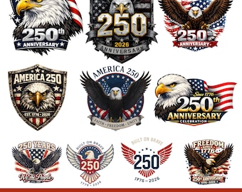 USA 250th Anniversary PNG Bundle, Patriotic Eagle Designs (Digital Download)