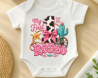 My First Rodeo PNG, Pink Cowgirl 1st Birthday Shirt Design, Western Rodeo Birthday PNG, Baby Girl Sublimation Digital Download