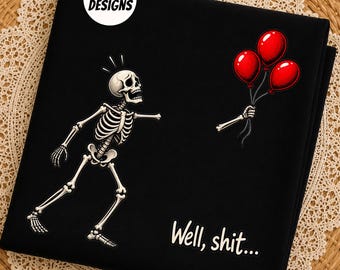 PNG d'un squelette rigolo avec un ballon perdu, Pack de motifs pour t-shirts d'Halloween avec squelette, Squelette « Ben merde », Téléchargement par sublimation gothique sarcastique