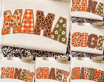 Ensemble PNG automne rétro maman, motif automne, patchwork léopard floral, grand-mère Gigi Mamaw, sublimation pour t-shirt automne