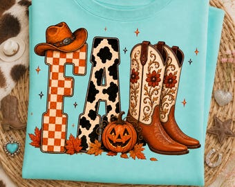 Cowboy Checkered Fall PNG, Western Cowboy Boots Shirt Design, Cow Print Pumpkin Halloween, Digital Download
