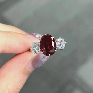 5.00 Ct Oval Cut Certified Natural Red Ruby & Diamond Bridal Wedding Ring Real 14k White Gold Size 6 7 8