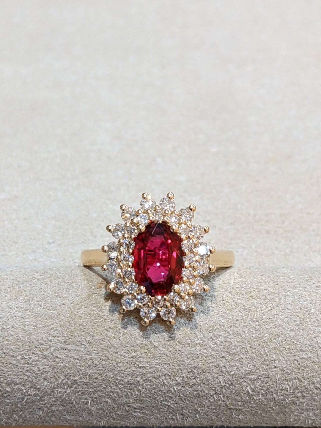 Oval Cut Natural Ruby Diamond Engagement Ring 14K Solid Yellow Gold ...