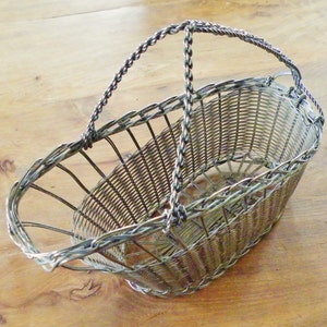 Panier à bouteille de vin vintage français vintage fil de fer plaqué argent