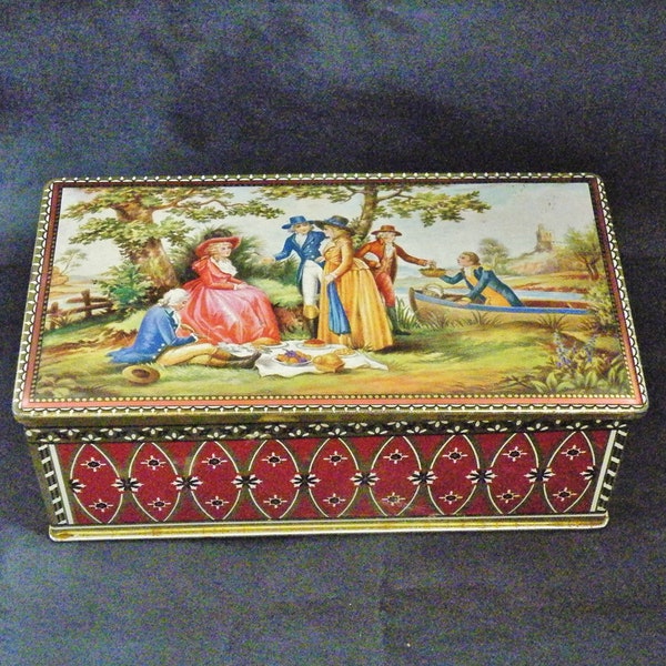 Vintage English Clarnico candy tin , 18th century design, near perfect