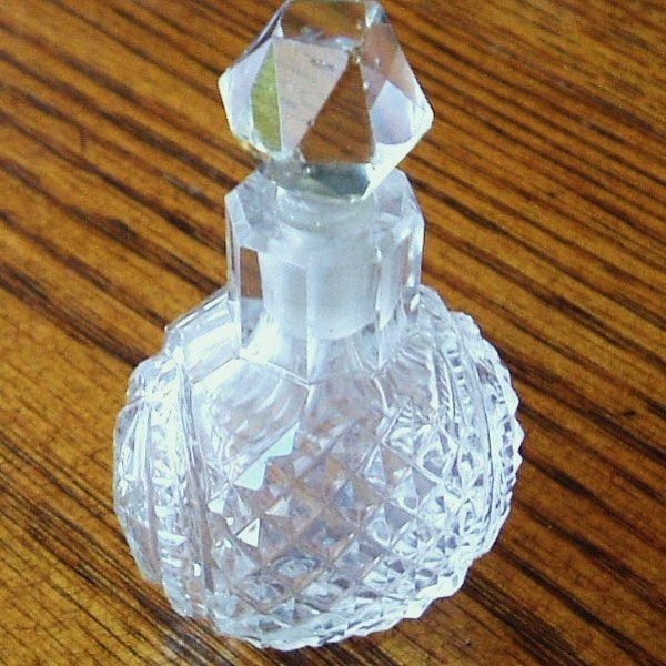 Victorian tiny perfume bottle in hand cut lead crystal glass.