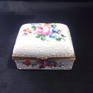 Vintage French Limoges box , raised enamelled porcelain larger size ,hand painted antique