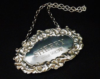 Decanter label sterling silver Sherry tag larger size