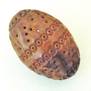 French egg rosary box, vintage turned corozo nut thimble holder or pomander