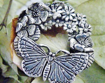 Vintage Silver Scenes butterfly brooch