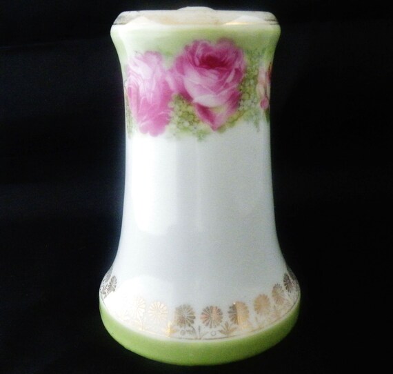 Antique ceramic hat pin holder pink roses - image 2