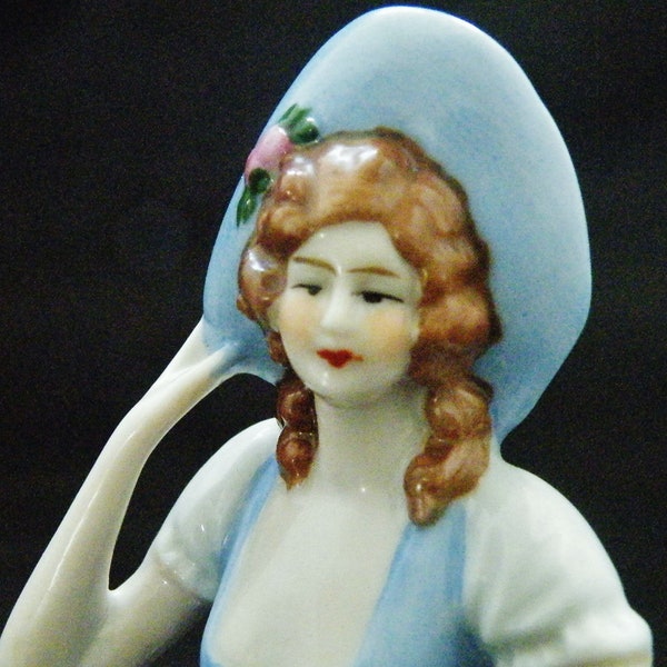 Art Deco half doll pin cushion top in porcelain