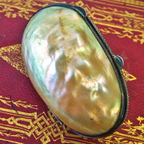 French rosary box mother of pearl egg hinged  etui