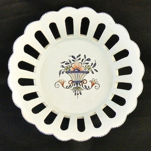 French Rouen bowl Faience reticulated basket, fait main  6 3/4 Inch