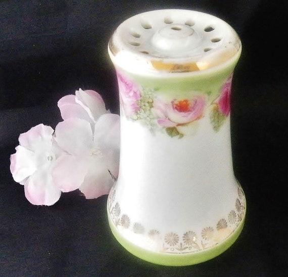 Antique ceramic hat pin holder pink roses - image 1